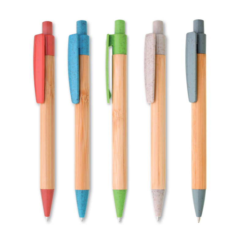 stylos en bambou et plastique recyclé différentes couleurs